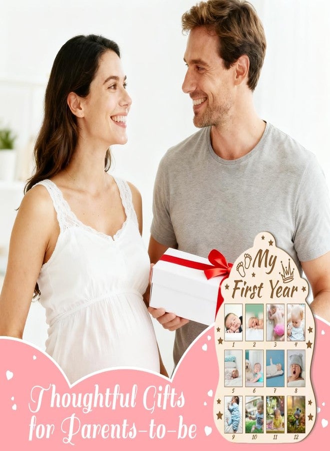 ORIGACH Baby Bottle Shape My First Year Baby Growth Photo Display Board, 12 Months Newborn Milestones Wood Keepsake Board for 1st Birthday & Nursery Decor,Crown & Footprint Pattern - Image 4